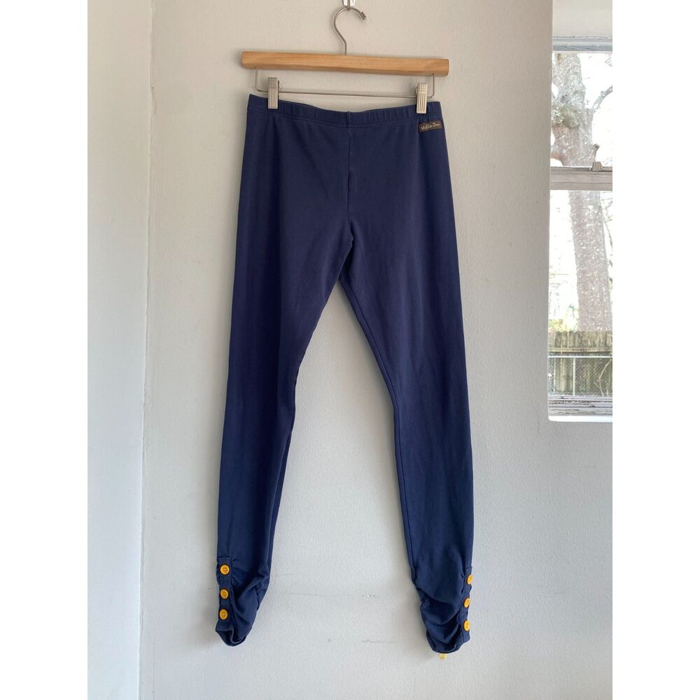 Matilda Jane Girl's 16 Sloan Navy Blue Ruched Leggings w/ Mustard Yellow Buttons
